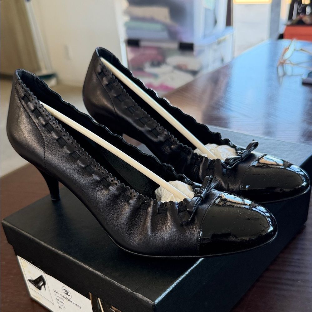 CHANEL Black Patent Leather Heels